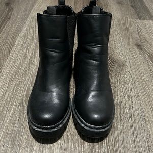 Black faux leather booties